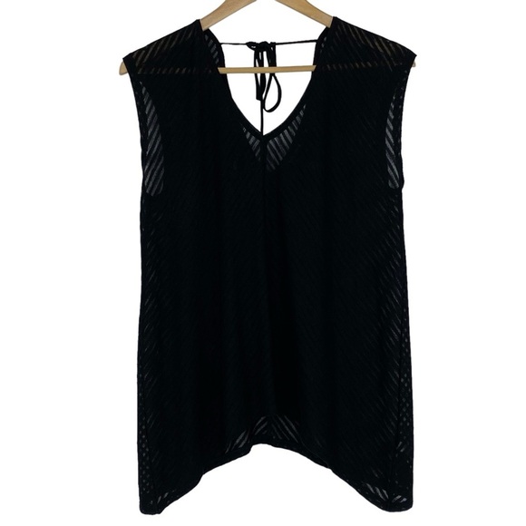 WHBM black v-neck striped sheer lightweight sleeveless top wms sz medium - Picture 2 of 13